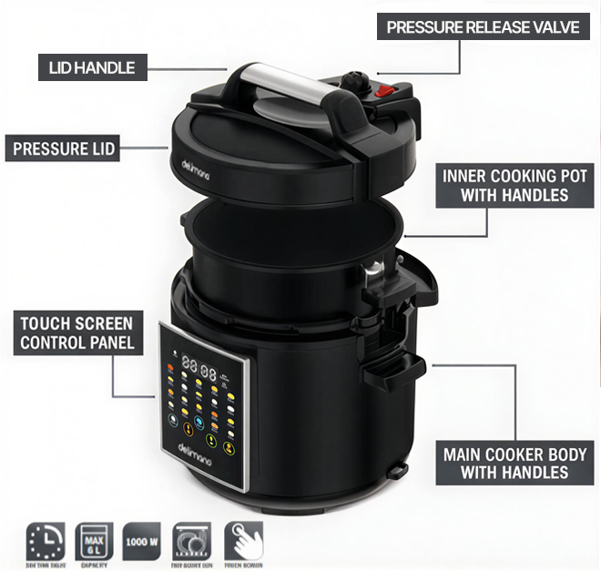 Diagram i pjesëve të Multicooker Pro Delimano